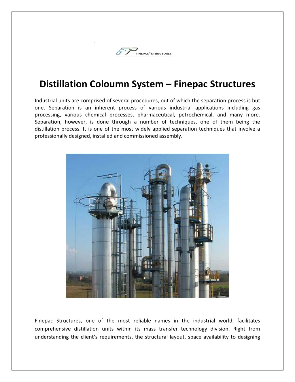 distillation coloumn system finepac structures