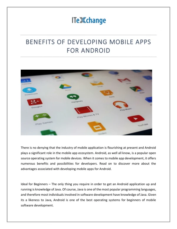 Benefits of Developing Mobile Apps for Android