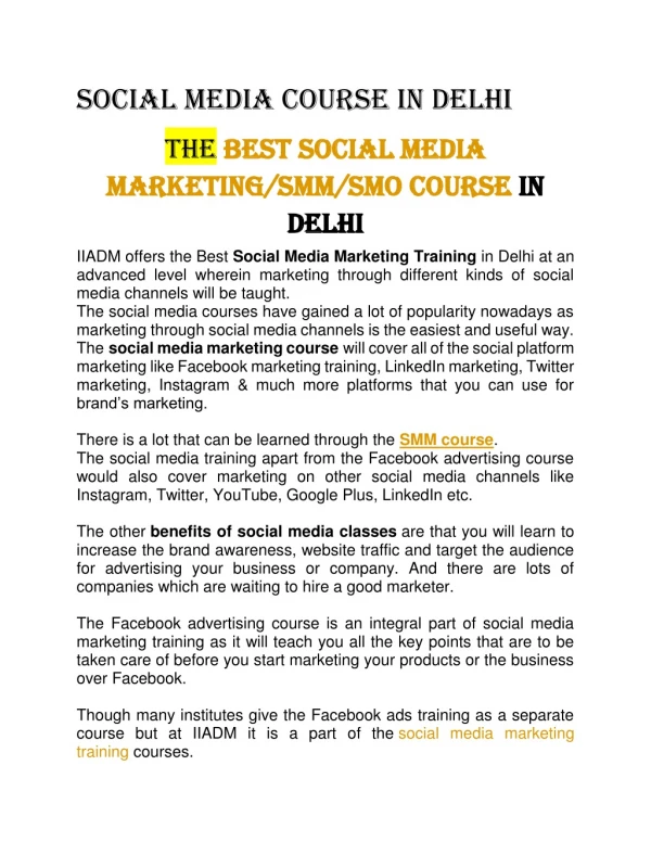 Social media course in Delhi