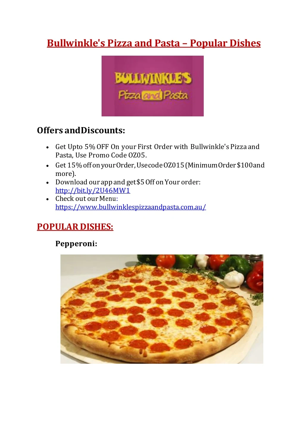 bullwinkle s pizza and pasta popular dishes