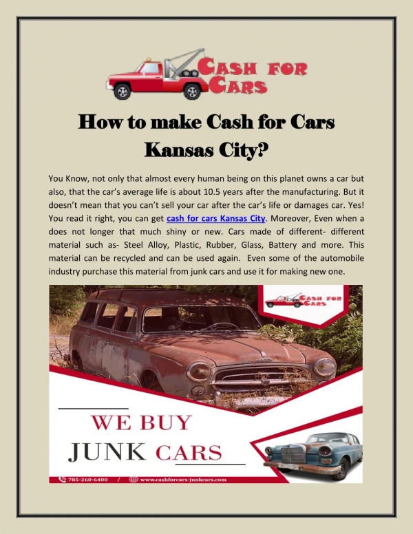 How to make Cash for Cars Kansas City?