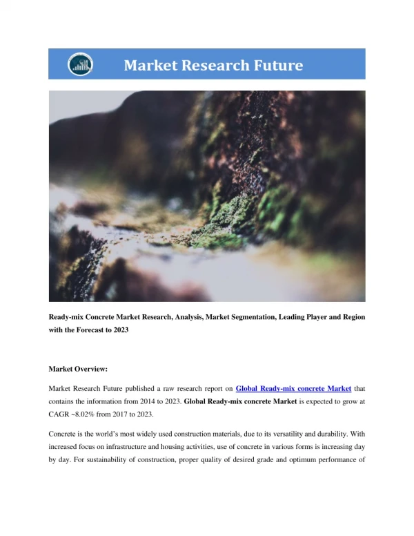 Ready-mix Concrete Market Research Report - Forecast To 2023