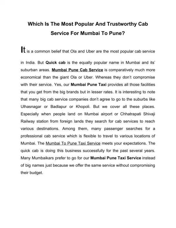 Which is the most popular and trustworthy Cab service in Mumbai?