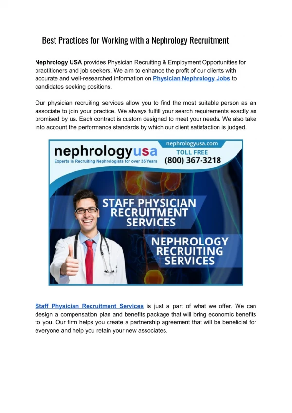 Nephrology Recruitment Firm | Physician Nephrology Jobs