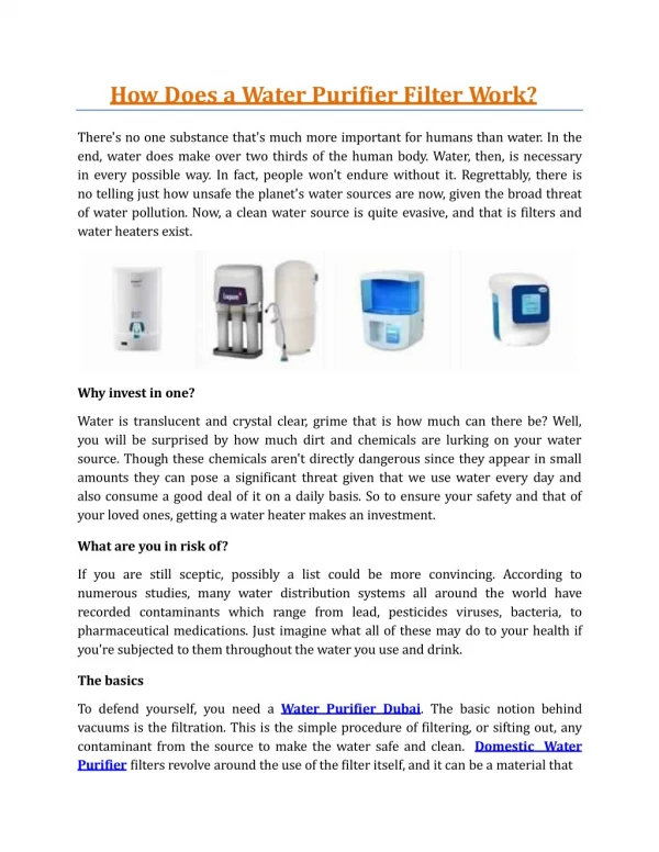 How Does a Water Purifier Filter Work