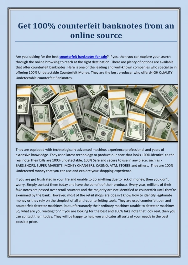 Get 100% counterfeit banknotes from an online source