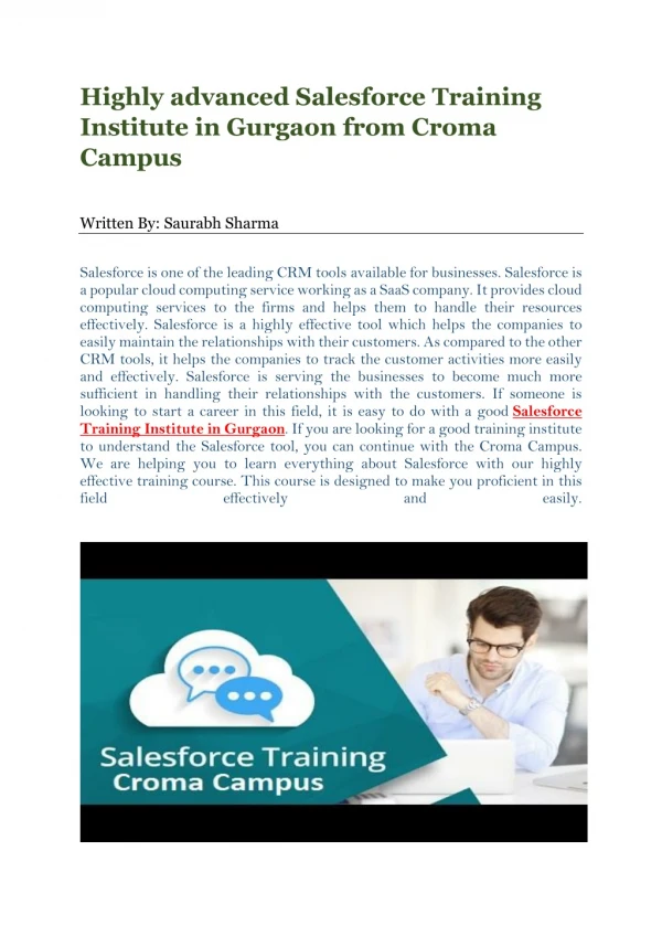 Highly advanced Salesforce Training Institute in Gurgaon from Croma Campus