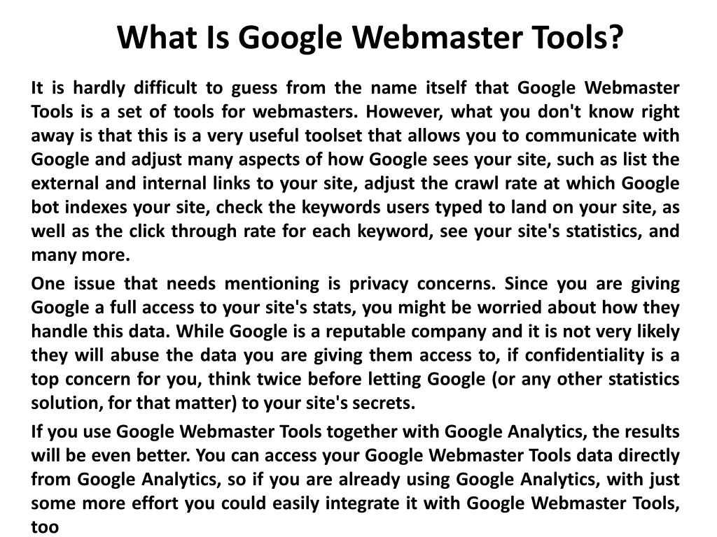 what is google webmaster tools