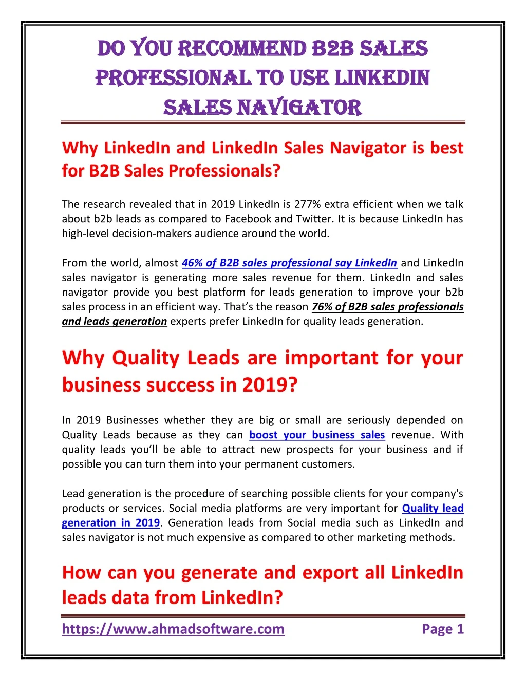 do you recommend b2b sales do you recommend