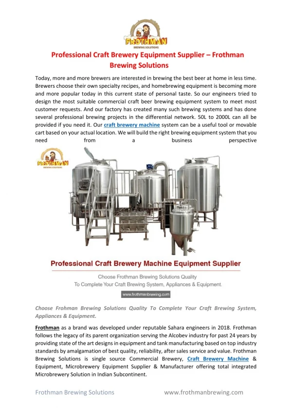 Professional Craft Brewery Equipment Supplier
