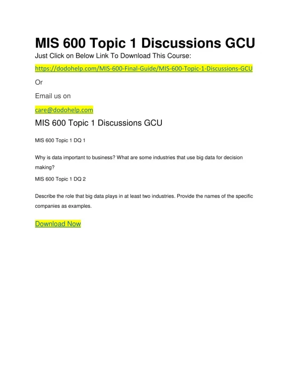 MIS 600 Topic 1 Discussions GCU