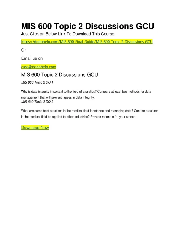 MIS 600 Topic 2 Discussions GCU