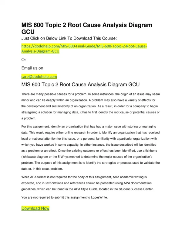 MIS 600 Topic 2 Root Cause Analysis Diagram GCU