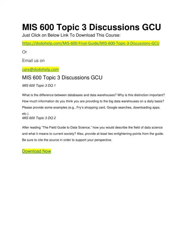 MIS 600 Topic 3 Discussions GCU