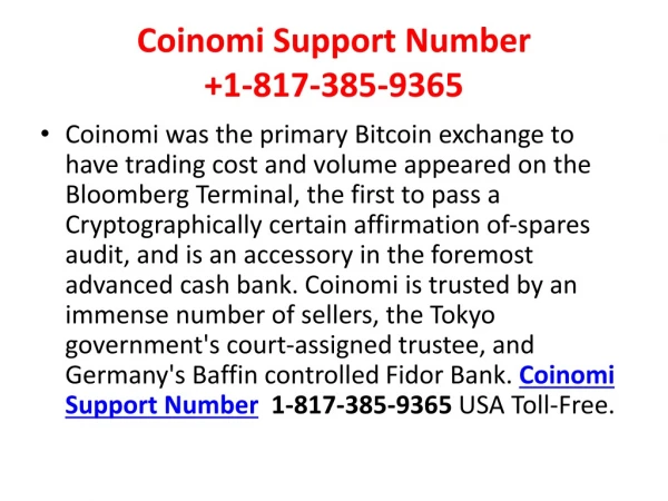 Coinomi Support Number 1-817-385-9365