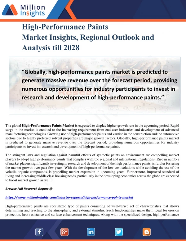 High-Performance Paints Market Insights, Regional Outlook and Analysis till 2028