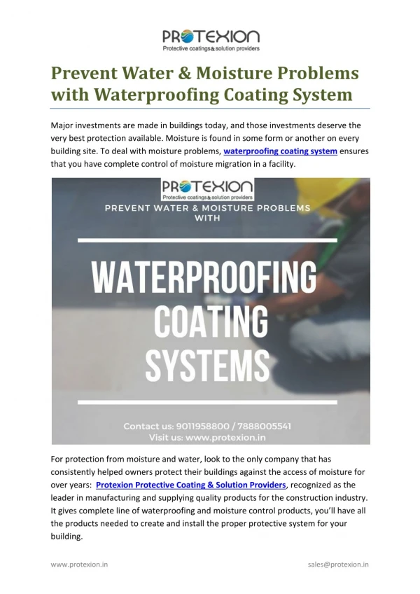 Prevent Water & Moisture Problems with Waterproofing Coating System