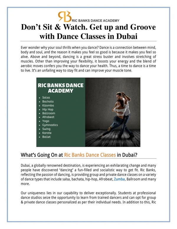 Don’t Sit & Watch. Get up and Groove with Dance Classes in Dubai
