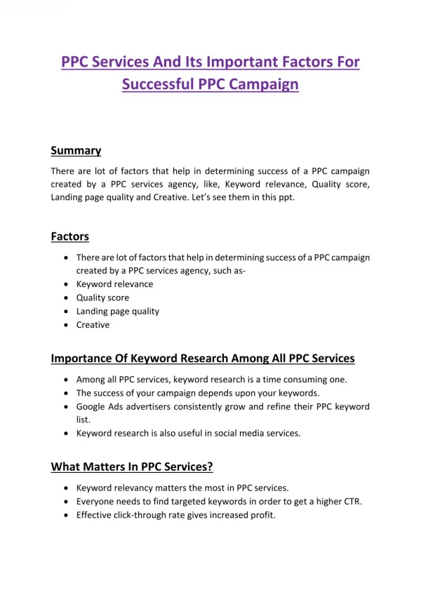 PPC Services And Its Important Factors For Successful PPC Campaign