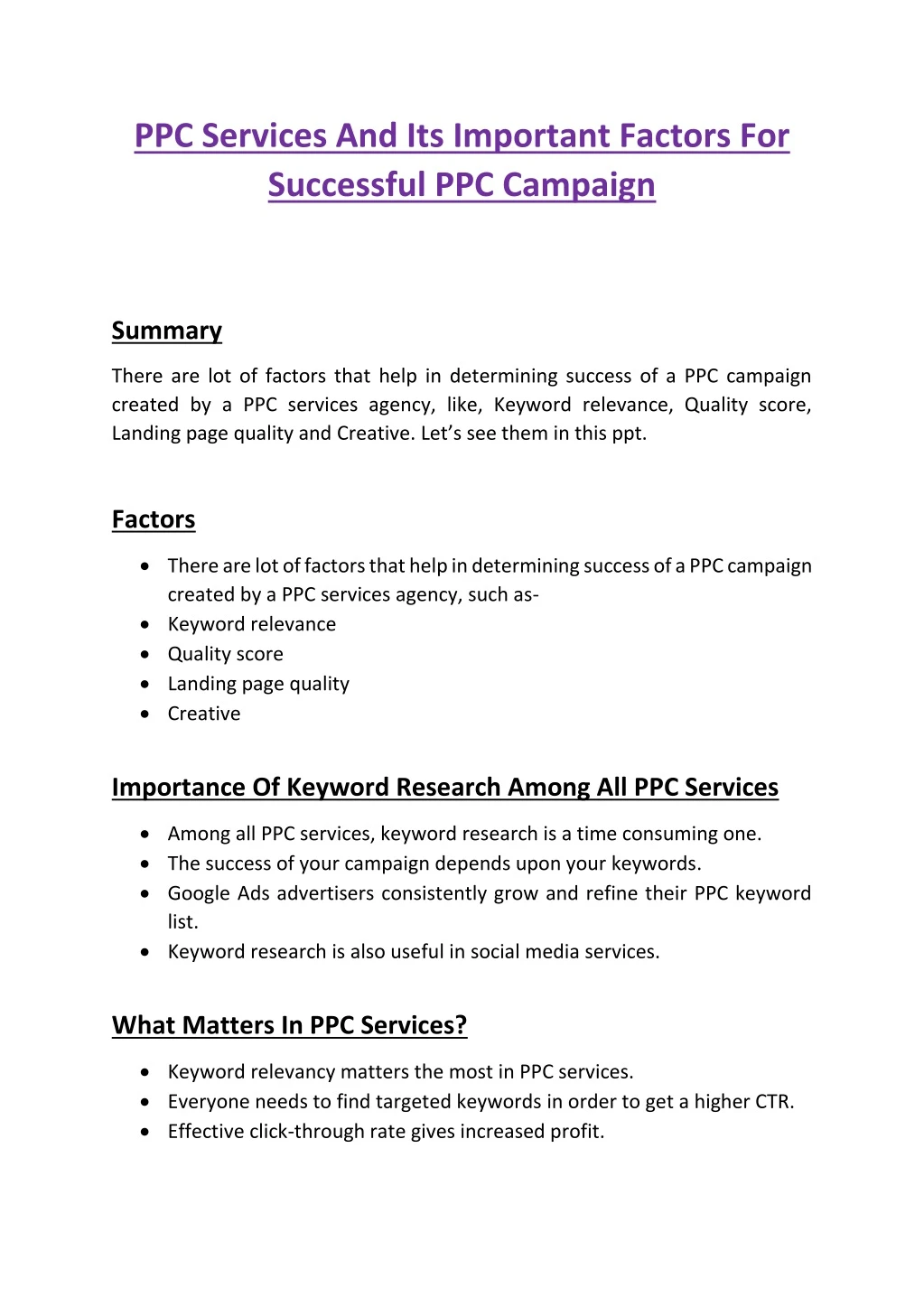 ppc services and its important factors