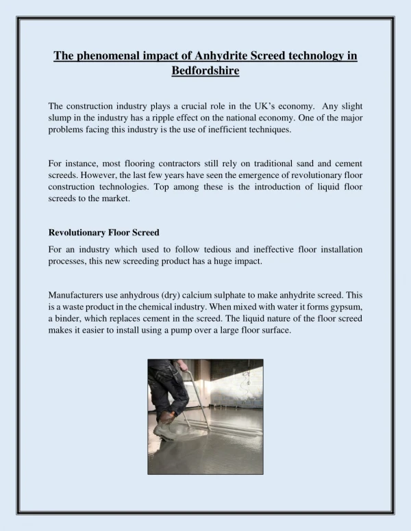 The phenomenal impact of Anhydrite Screed technology in Bedfordshire