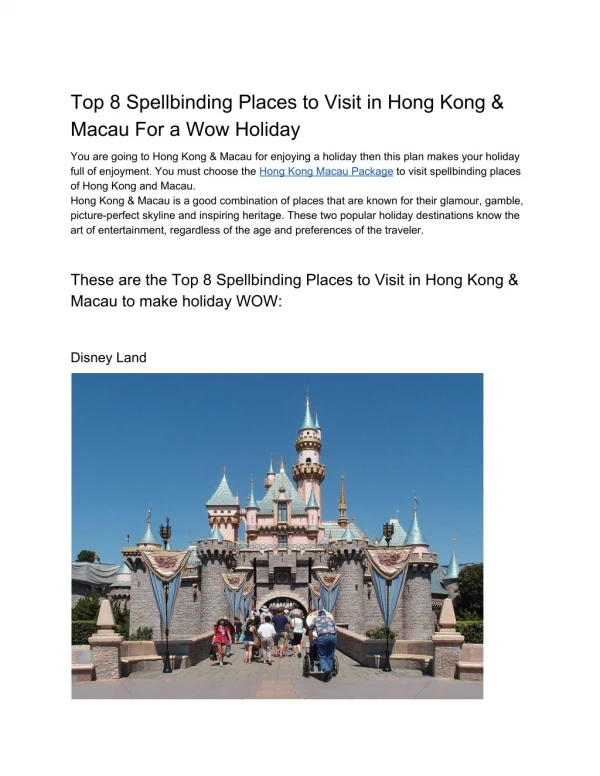 Top 8 Spellbinding Places to Visit in Hong Kong & Macau For a Wow Holiday