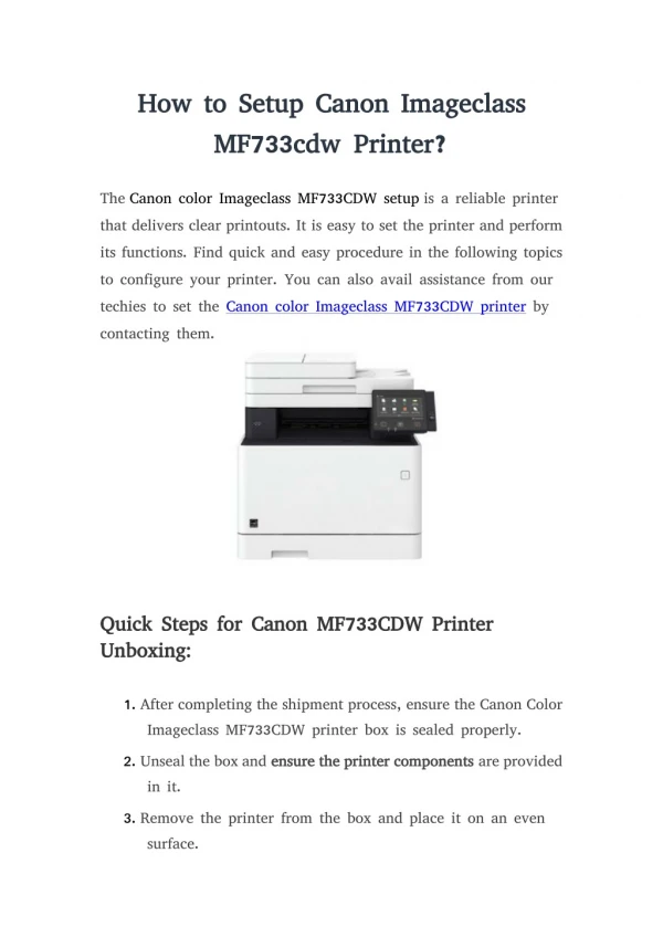 How to Setup Canon Imageclass MF733cdw Printer?