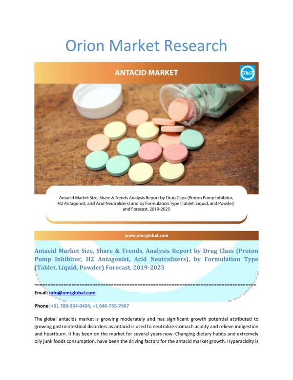 Antacid Market: Industry Growth, Size, Share and Forecast 2019-2025