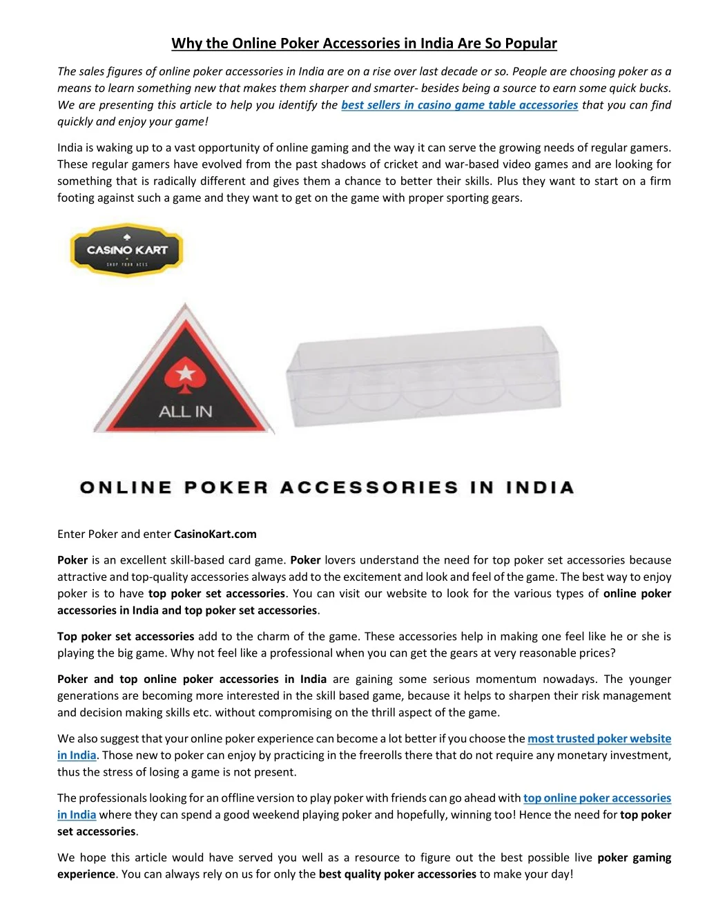 why the online poker accessories in india