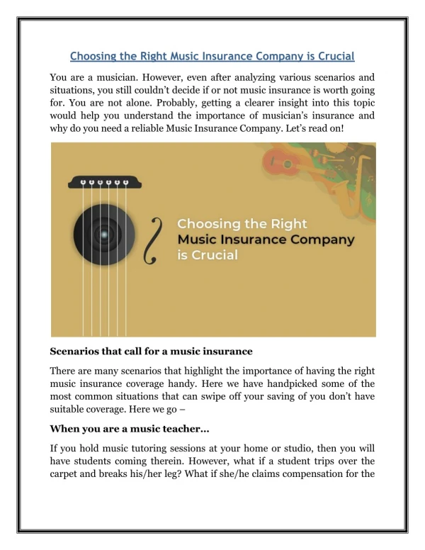 Choosing the Right Music Insurance Company is Crucial