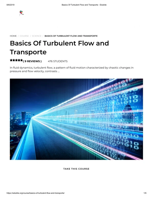 Basics Of Turbulent Flow and Transporte - Edukite