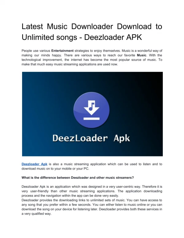 Latest Music Downloader - DeezLoader Apk