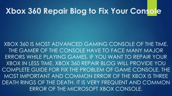 xbox 360 repair blog to fix your console