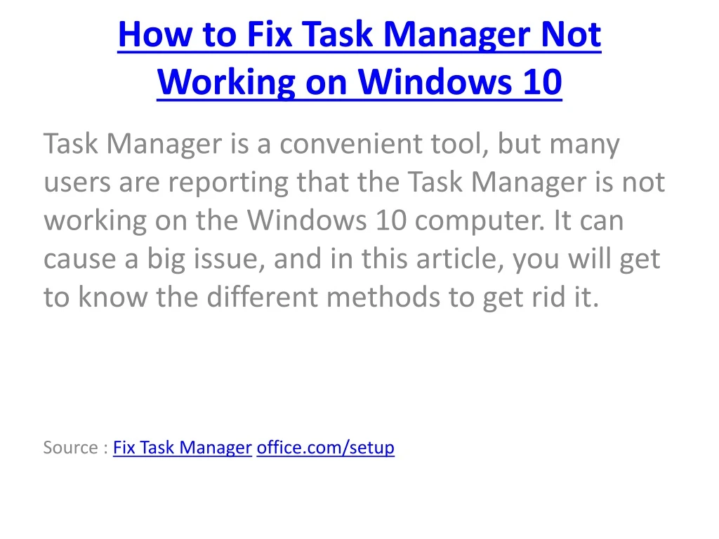 how to fix task manager not working on windows 10
