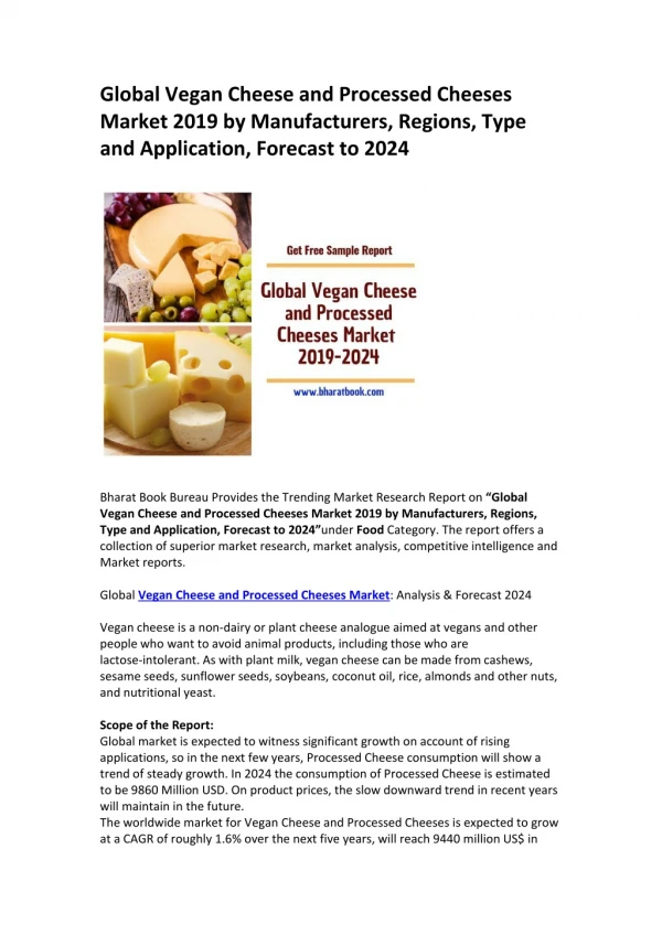 Global Vegan Cheese and Processed Cheeses Market Report 2019-2024