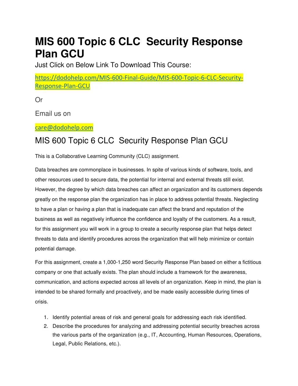 mis 600 topic 6 clc security response plan