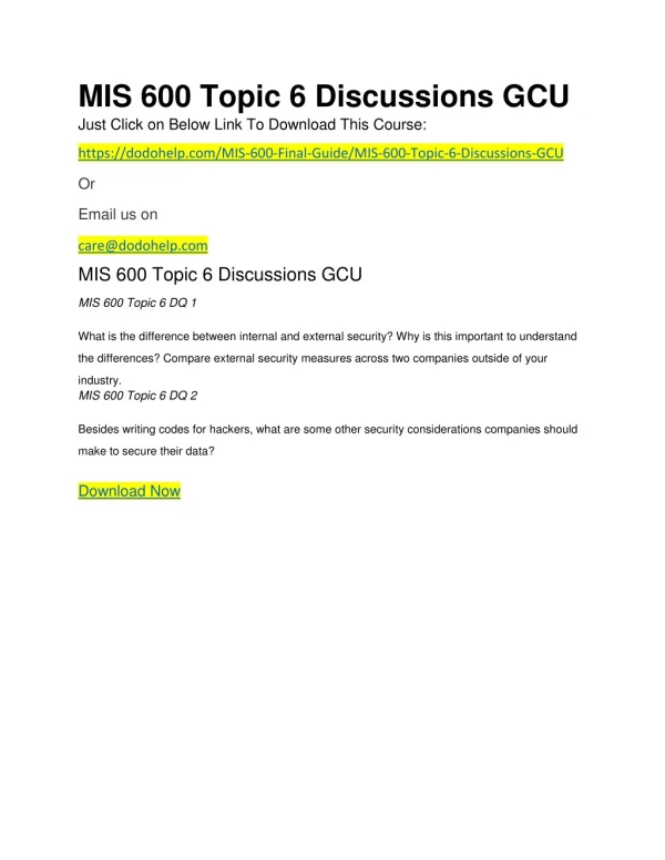 MIS 600 Topic 6 Discussions GCU