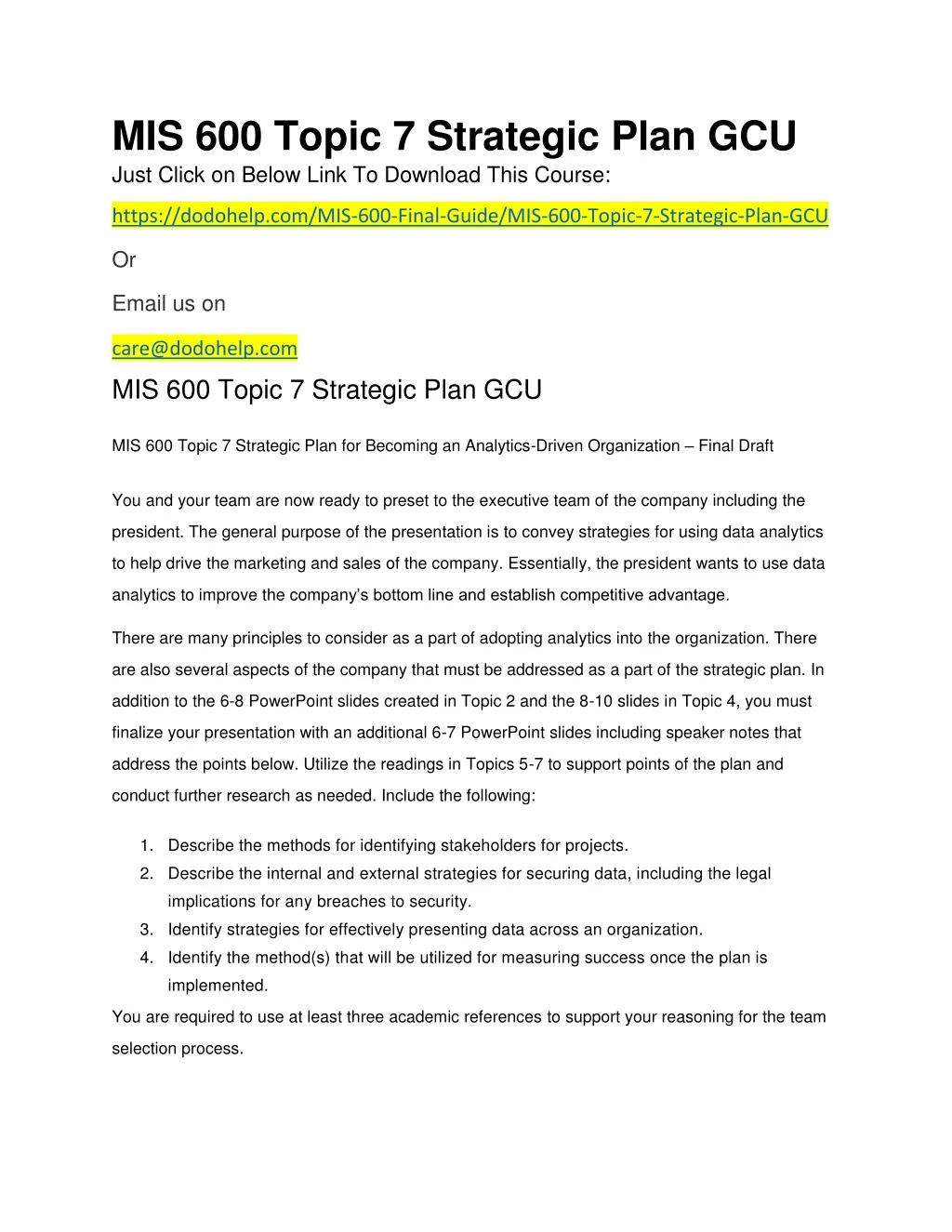 mis 600 topic 7 strategic plan gcu just click