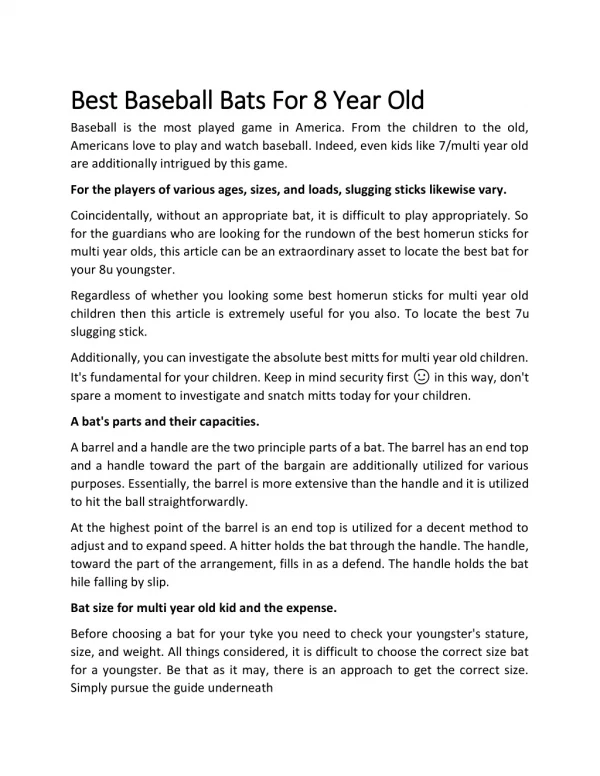 Best Baseball Bats For 8 Year Old