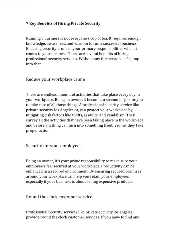 7 Key Benefits of Hiring Private Security