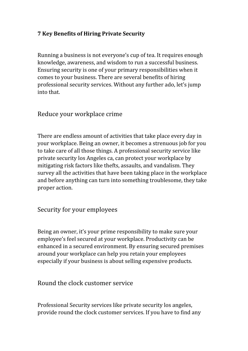 7 key benefits of hiring private security