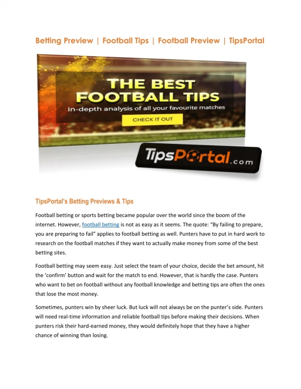 Free Football Prediction only in TipsPortal