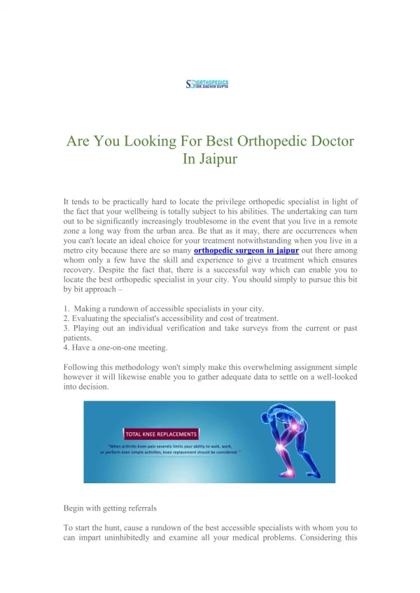 Are You Looking For Best Orthopedic Doctor In Jaipur