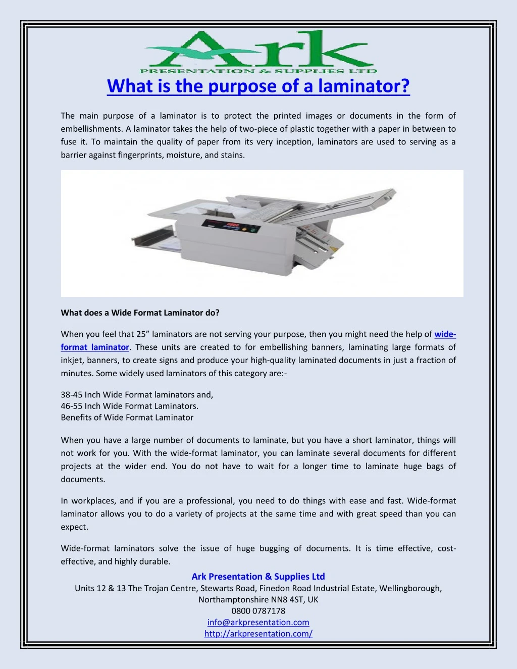 what is the purpose of a laminator