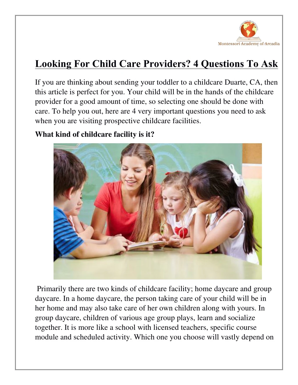looking for child care providers 4 questions