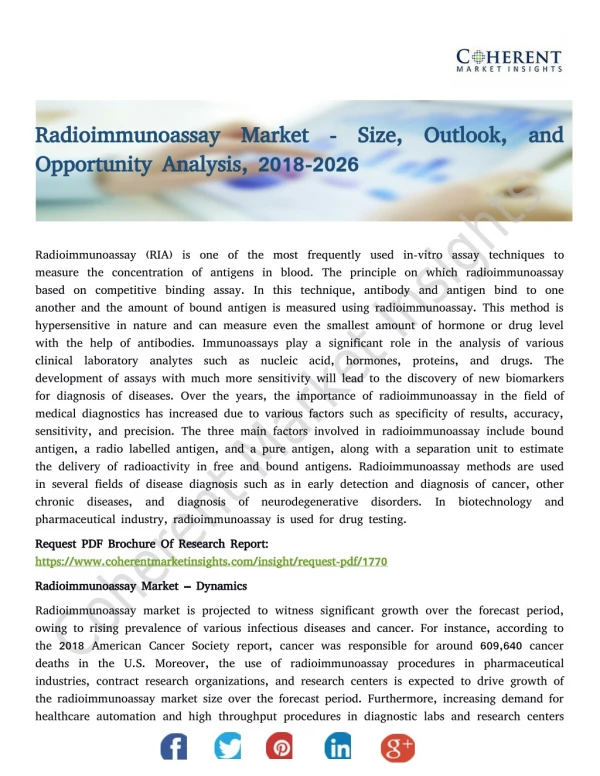 Radioimmunoassay Market - Size, Outlook, and Opportunity Analysis, 2018-2026