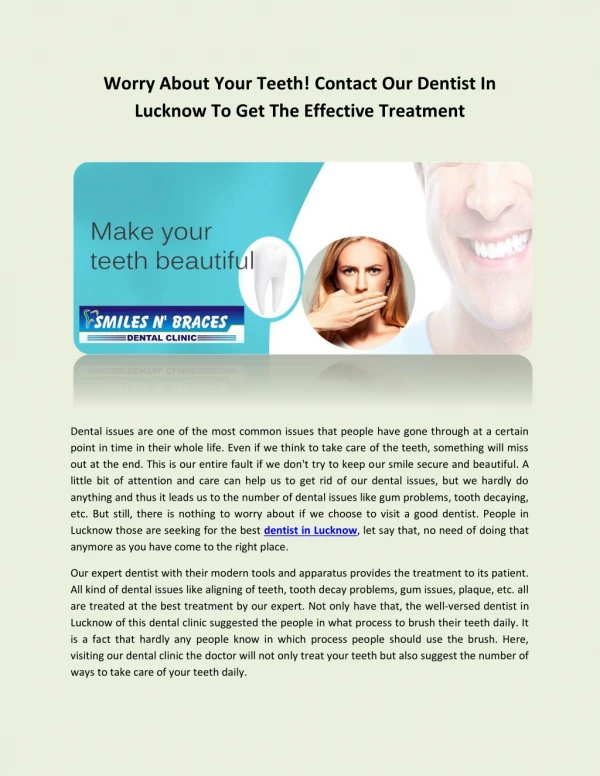 Worry About Your Teeth! Visit Our Dentist In Lucknow To Get The Effective Treatment