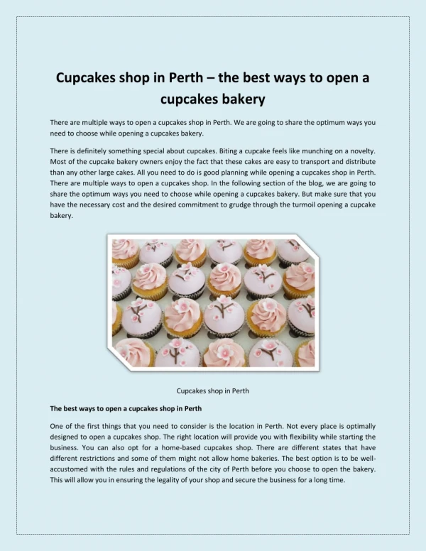 Cupcakes shop in Perth – the best ways to open a cupcakes bakery