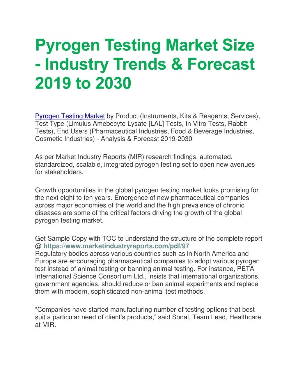 pyrogen testing market size industry trends