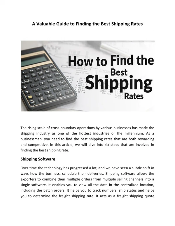 A Valuable Guide to Finding the Best Shipping Rates